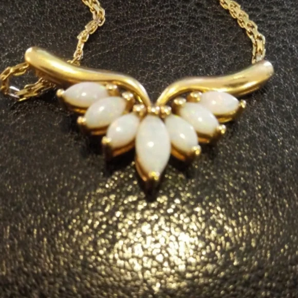 💯 Authentic Vintage 14k gold and genuine large opal chain - Picture 2 of 14